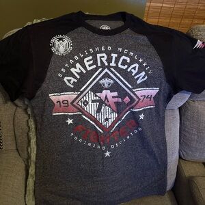 American Fighter Black and Gray Tee with Red Accents